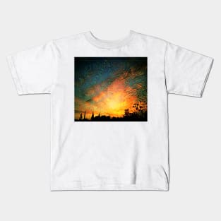 MORNING HAS BROKEN. Mosaic sky ablaze with dawn colours Kids T-Shirt